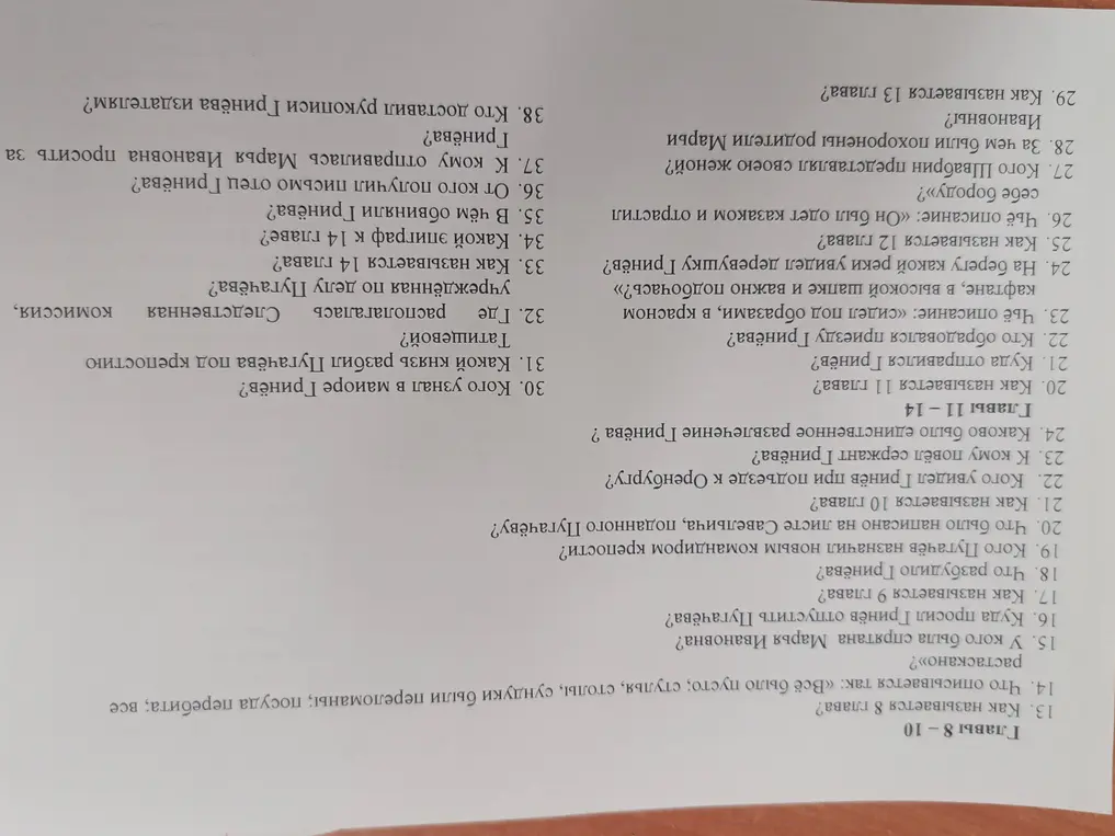 Ответь на вопросы по главам романа