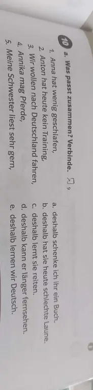 Составь соответствия между двумя частями предложений на немецком языке.