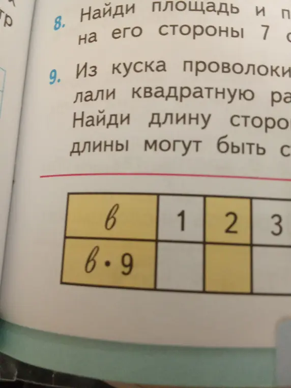 Заполни таблицу, умножив b на 9 для значений b = 1, 2, 3.