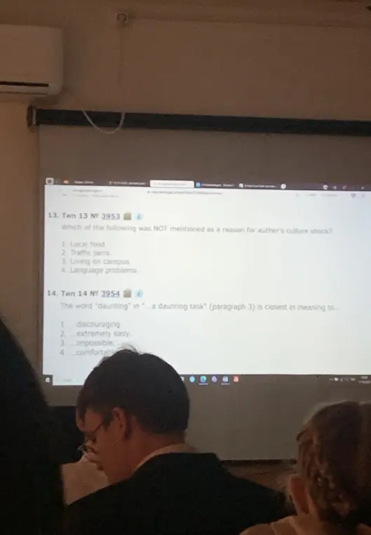 Определи, что не упоминалось в качестве причины культурного шока автора и какое слово ближе всего по значению к слову "daunting".