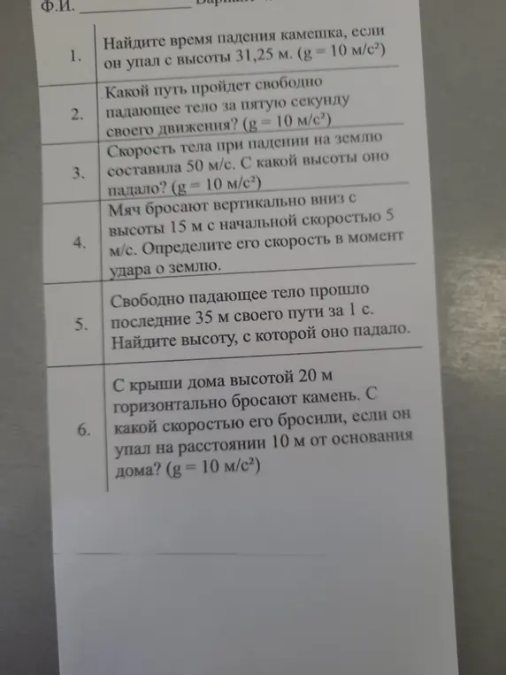Найди время падения камешка, если он упал с высоты 31,25 м