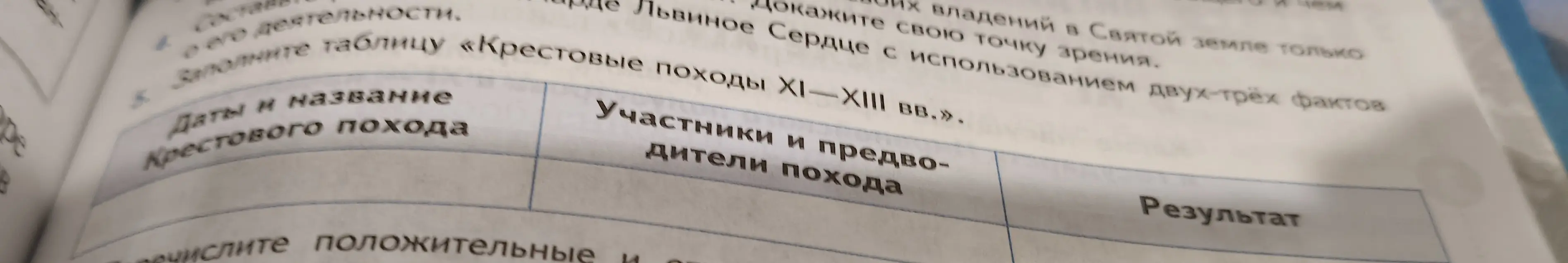 Заполни таблицу «Крестовые походы XI-XIII вв.».