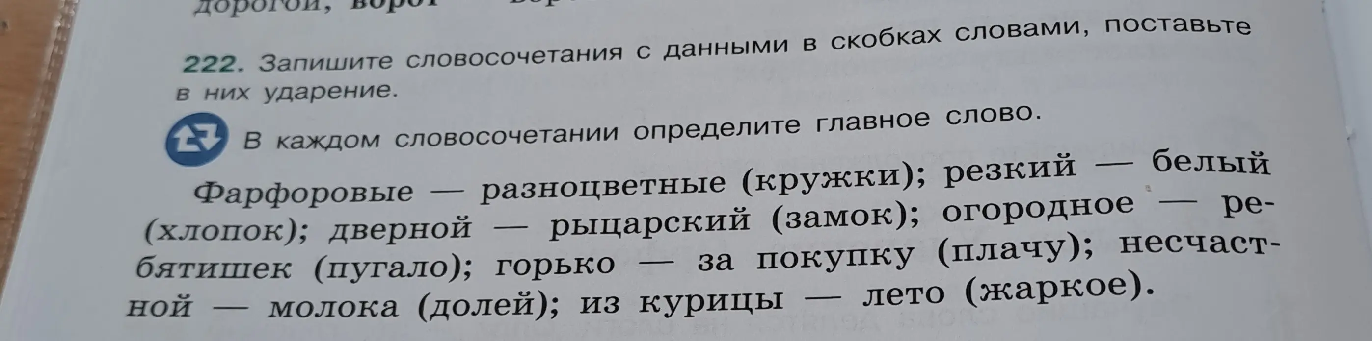 Запиши словосочетания с данными в скобках словами, поставь в них ударение и определи главное слово.