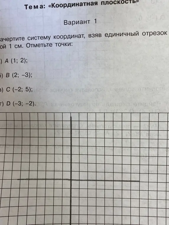 Начерти систему координат, взяв единичный отрезок 1 см и отметь точки: A (1; 2).