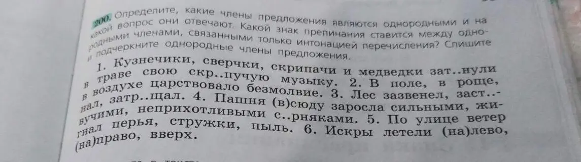 Определи, какие члены предложения являются однородными и на какой вопрос они отвечают в тексте.