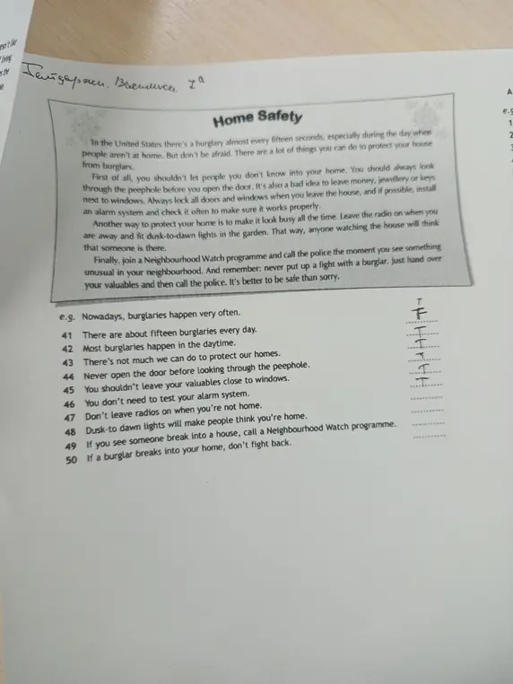 Ответь на вопросы по тексту Home Safety (41-50) - true или false.