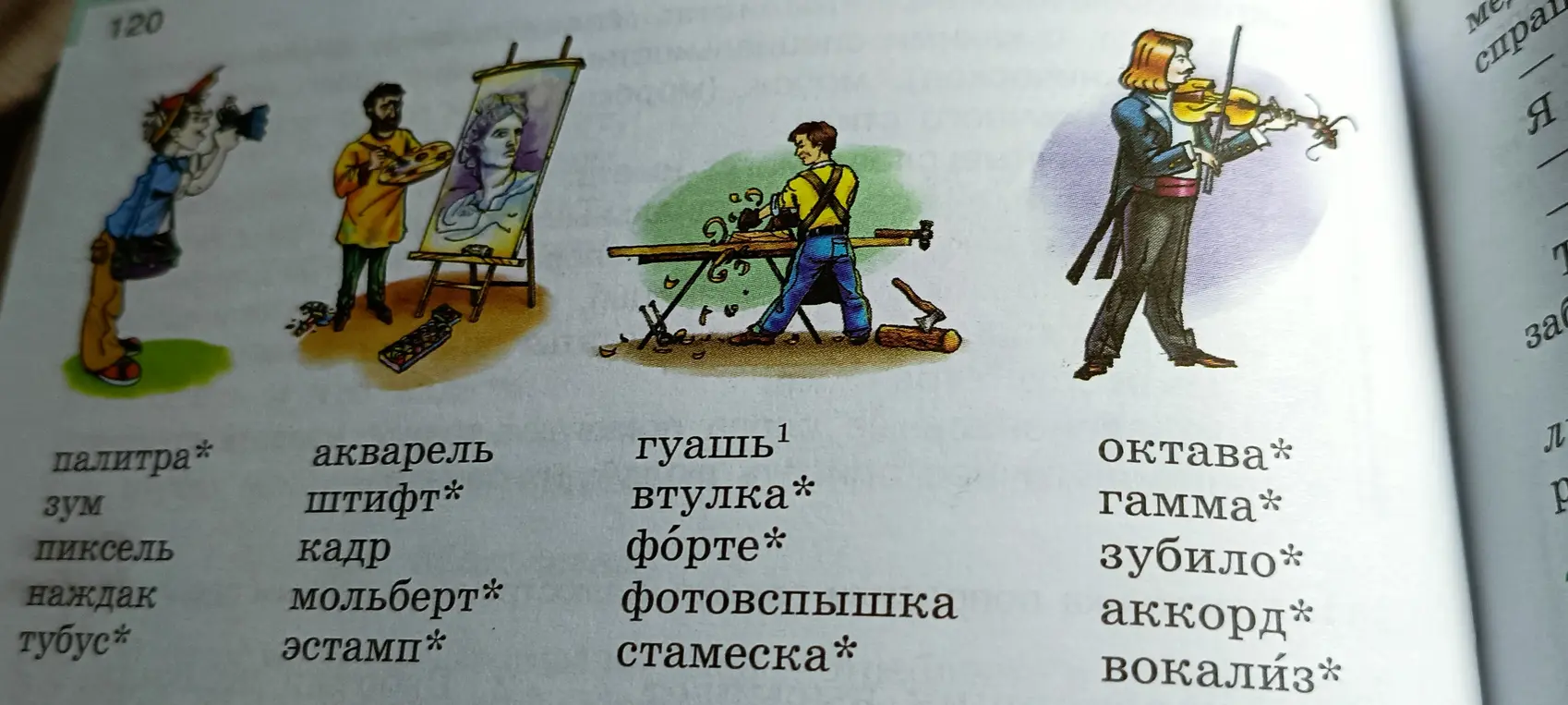 Составь список слов, связанных с разными профессиями и увлечениями.