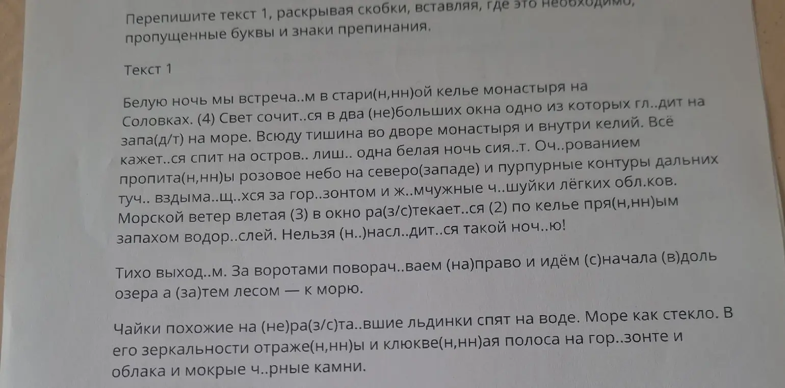 Вставь буквы и знаки препинания в текст, раскрывая скобки.