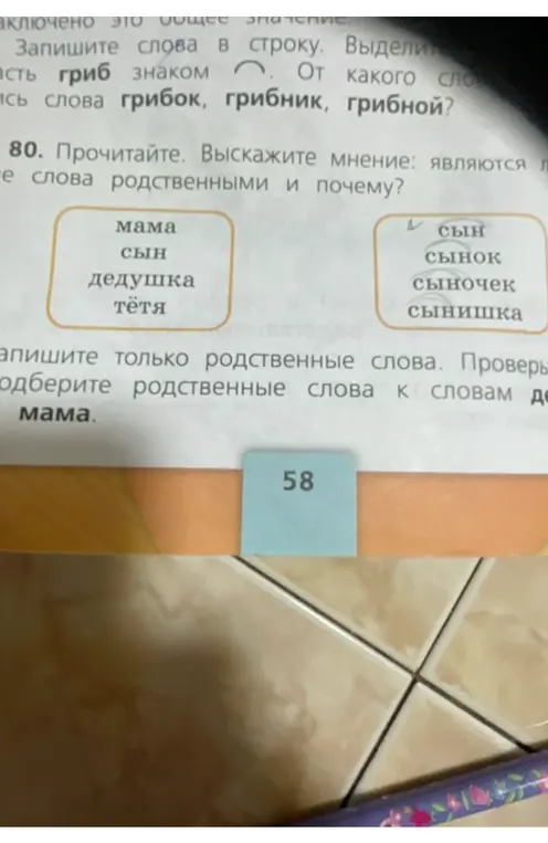 Определи, являются ли слова родственными, и подбери родственные слова к словам мама, дедушка.