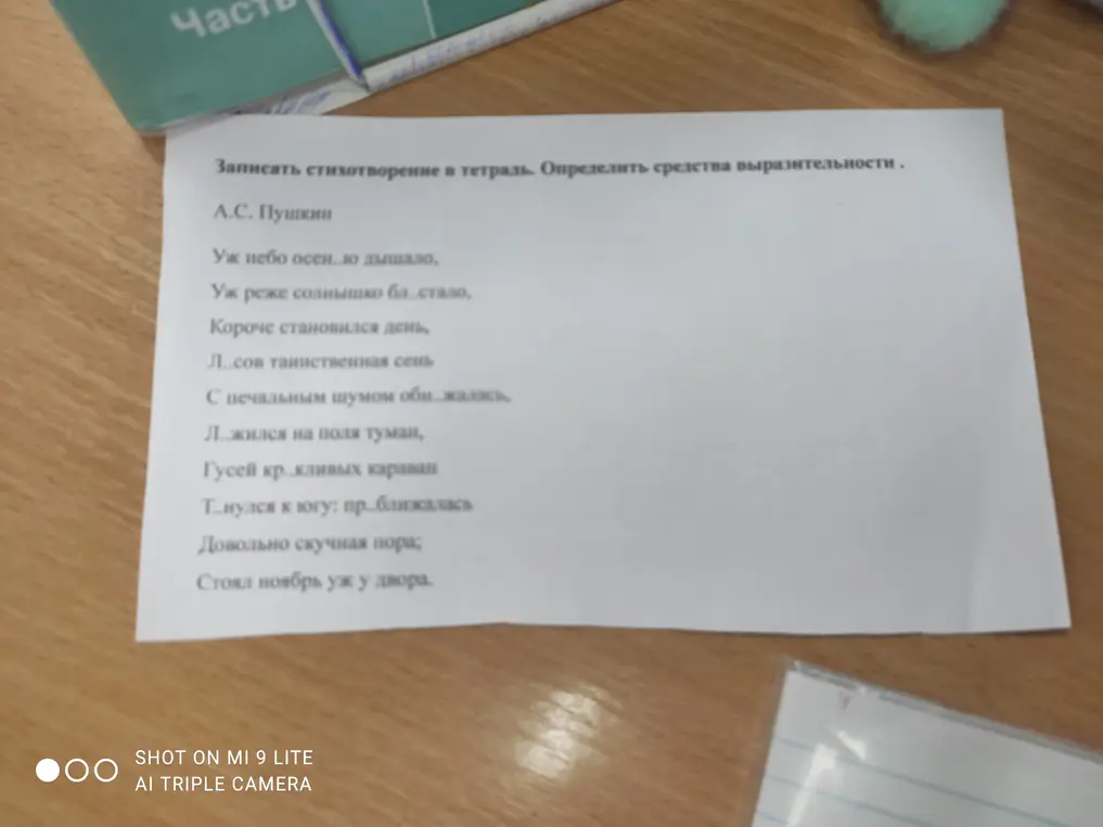 Определи средства выразительности в стихотворении А.С. Пушкина "Уж небо осенью дышало..."