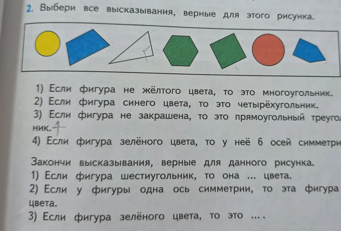 Выбери все высказывания, верные для рисунка, и закончи высказывания, верные для данного рисунка.