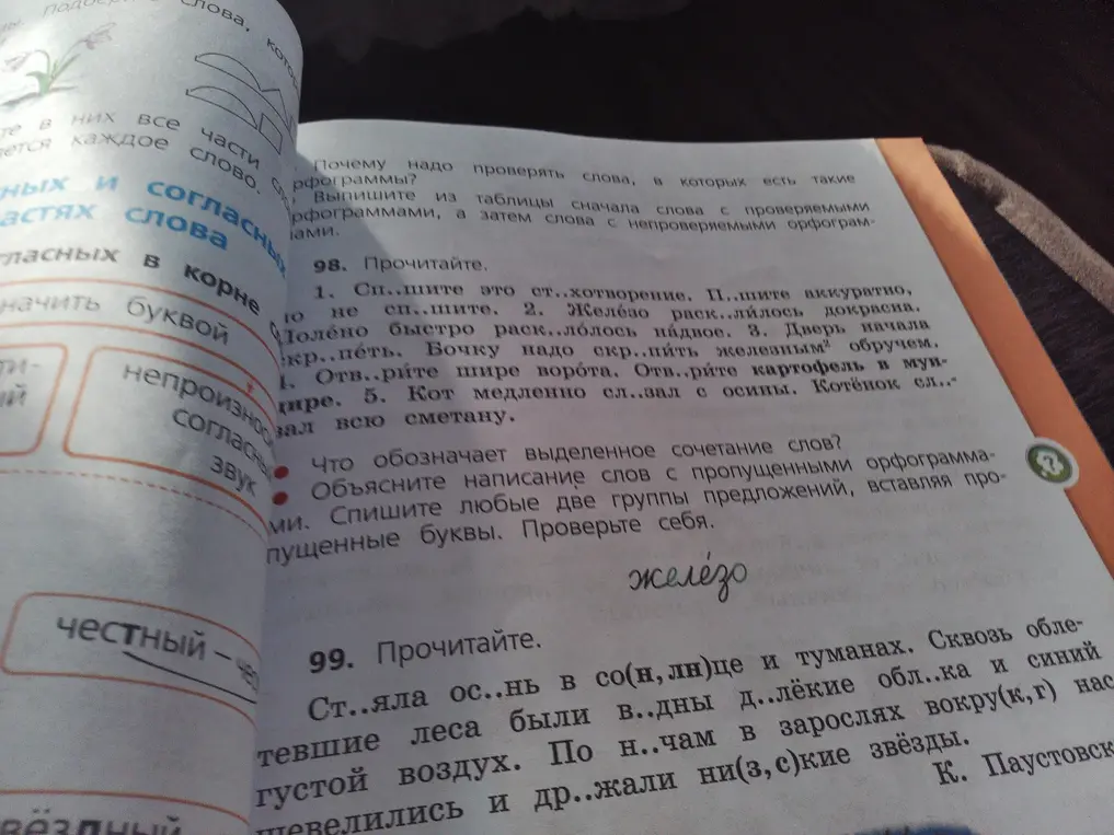 Прочитай, вставь пропущенные буквы, проверь себя.