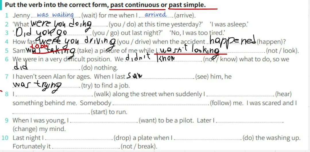 Вставь глагол в правильной форме, past continuous или past simple.