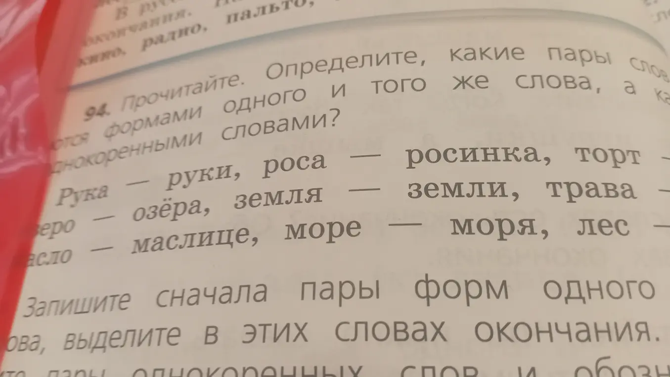 Определи, какие пары слов являются формами одного и того же слова, а какие — однокоренными словами.