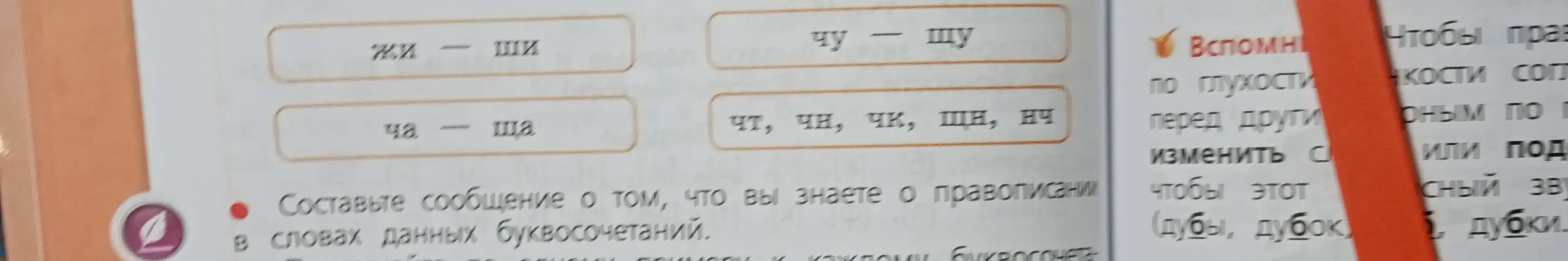 Составь сообщение о том, что ты знаешь о правописании в словах данных буквосочетаний.