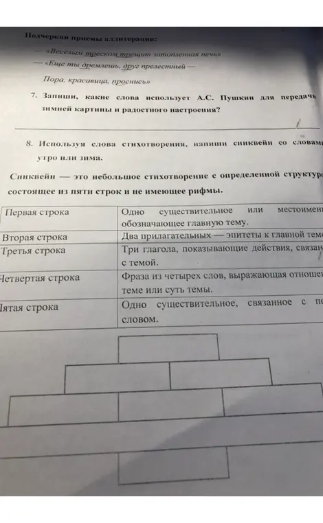 Запиши, какие слова использует А.С. Пушкин для передачи зимней картины и радостного настроения?