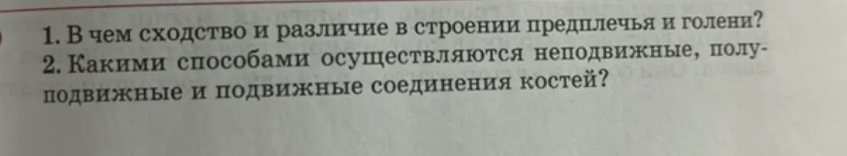 В чем сходство и различие в строении предплечья и голени?