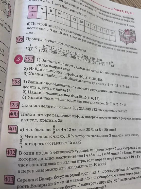 Запиши множество делителей числа 56, найди НОД и наибольший общий делитель для чисел, а также реши остальные задания.