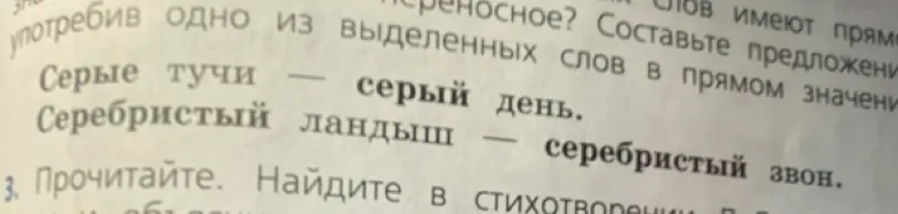 Определи, какие из выделенных слов имеют прямое, а какие переносное значение.