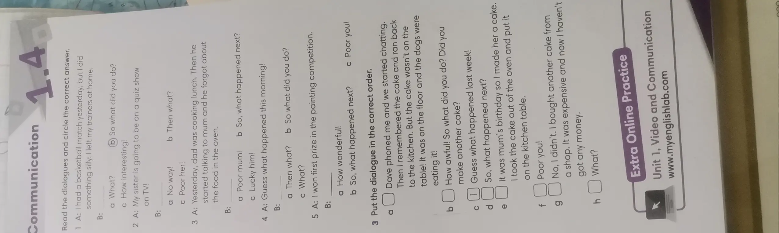 Прочитай диалоги и обведи правильный ответ.