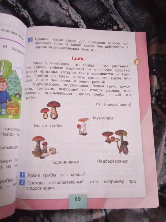 Сравни, какие слова для описания грибов использует поэт, а какие слова употребляются в научно-познавательном тексте.