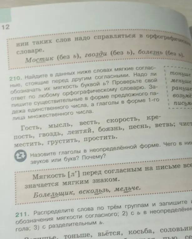 Найди в словах мягкие согласные перед другими согласными, проверь, надо ли обозначать их мягкость буквой ь, запиши существительные в предложном падеже, а глаголы в форме 1-го лица множественного числа.