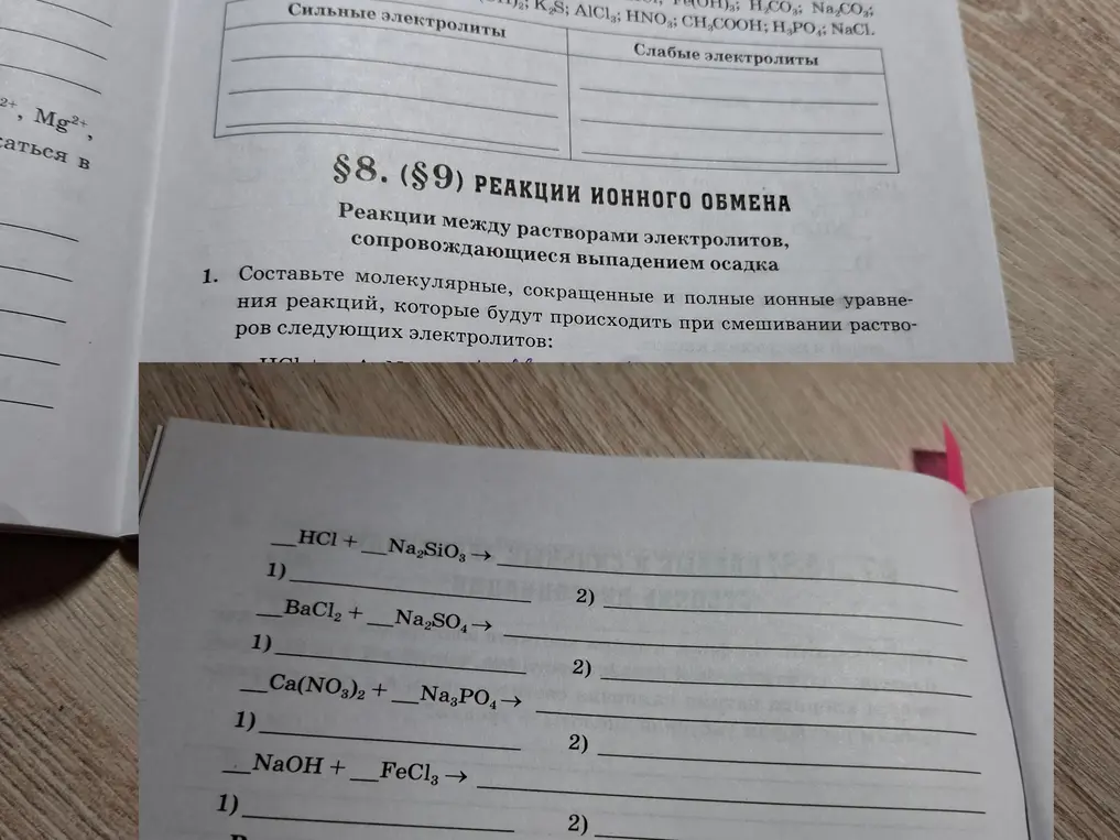 Составь молекулярные, сокращенные и полные ионные уравнения реакций, которые будут происходить при смешивании растворов следующих электролитов.