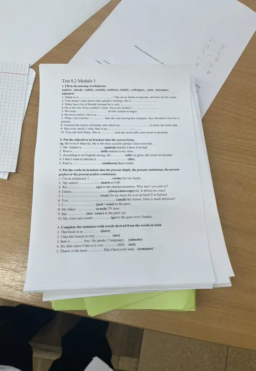 Выполни задания по английскому языку: заполни пропуски, вставь прилагательные и глаголы в правильной форме, дополни предложения.