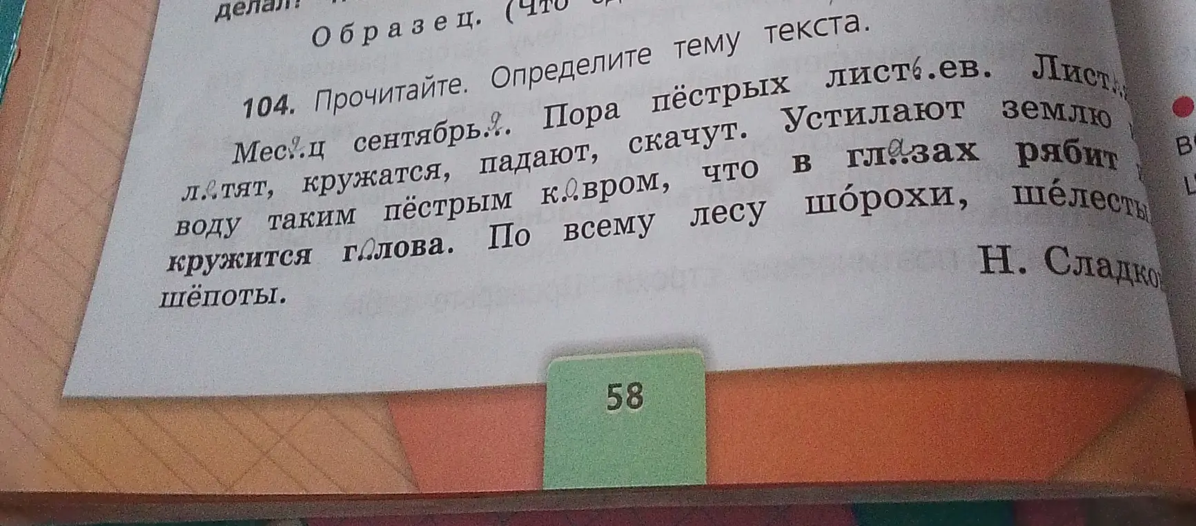 Определи тему текста в упражнении 104.