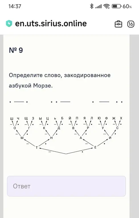 Определи слово, закодированное азбукой Морзе.