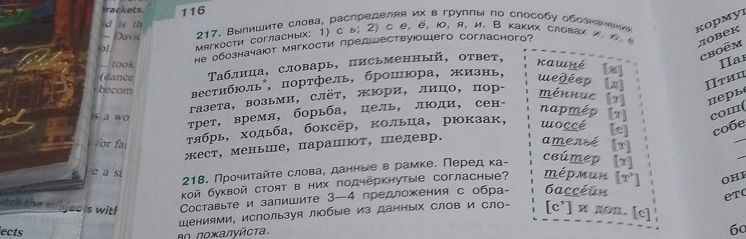 Выпиши слова, распределяя их в группы по способу обозначения мягкости согласных и прочитай слова, данные в рамке.