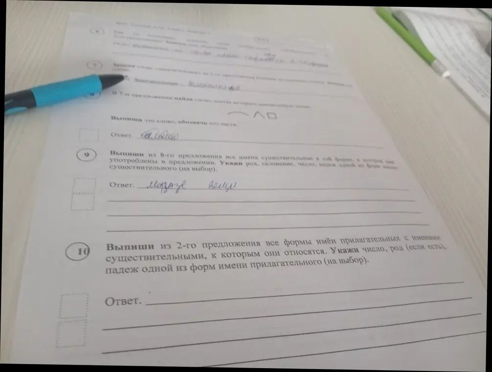 Выпиши из 8-го предложения все имена существительные в той форме, в которой они употреблены в предложении. Укажи род, склонение, число, падеж одной из форм имени существительного (на выбор).