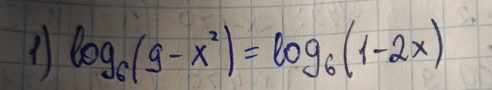 Реши уравнение log₆(9 - x²) = log₆(1 - 2x)