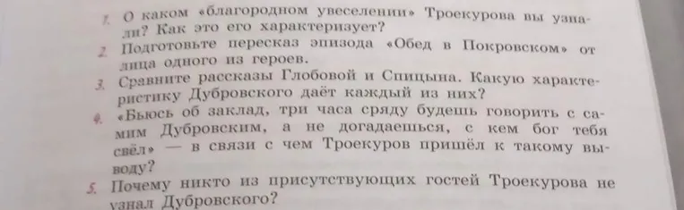 Ответь на вопросы по литературе. Первый вопрос: «О каком «благородном увеселении» Троекурова вы узнали? Как это его характеризует?»