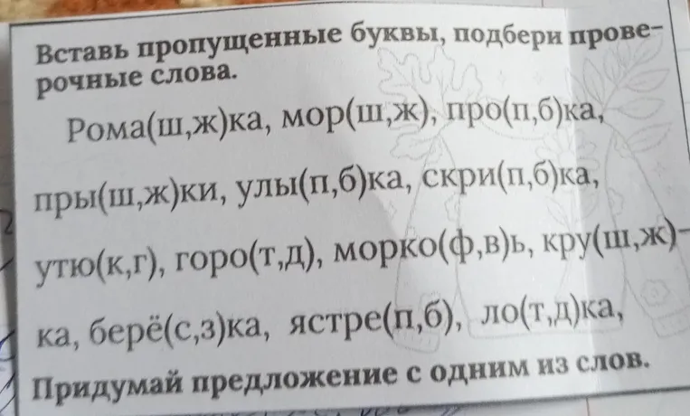 Вставь пропущенные буквы, подбери проверочные слова.