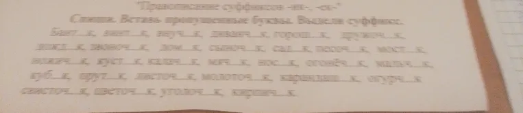 Спиши, вставь пропущенные буквы. Выдели суффикс.