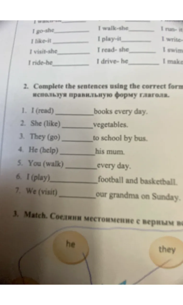 Дополни предложения, используя правильную форму глагола.