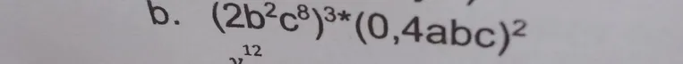 Упрости выражение $(2b^2c^8)^3 \cdot (0,4abc)^2$