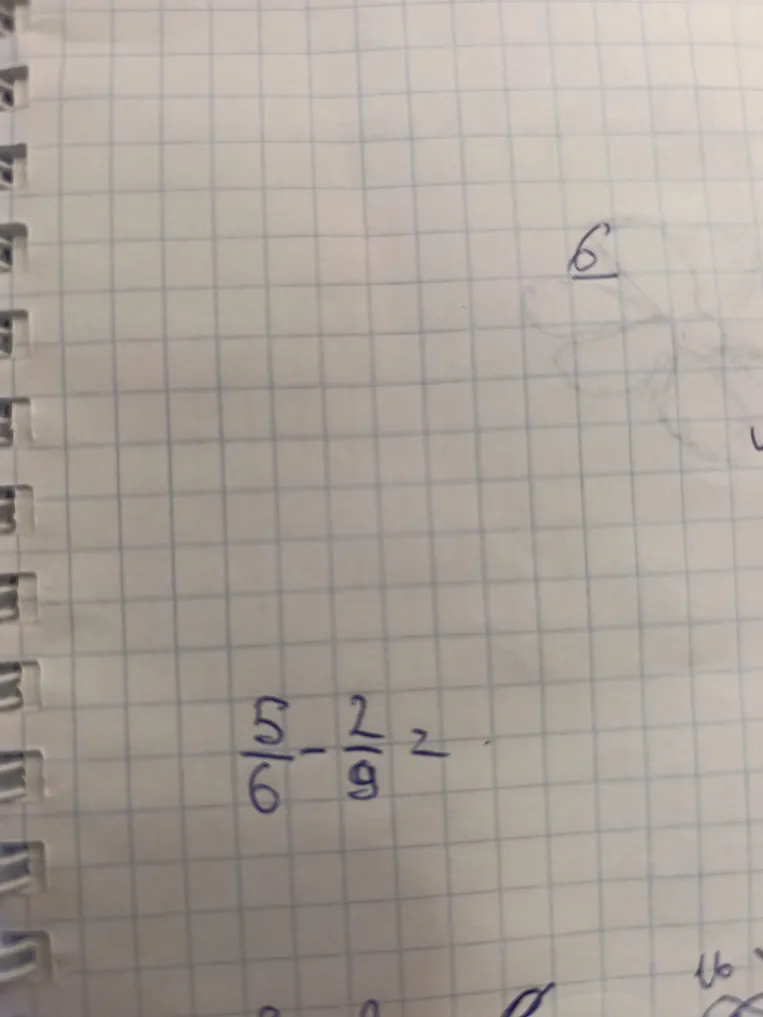 Вычти дроби: $\frac{5}{6} - \frac{2}{9}$