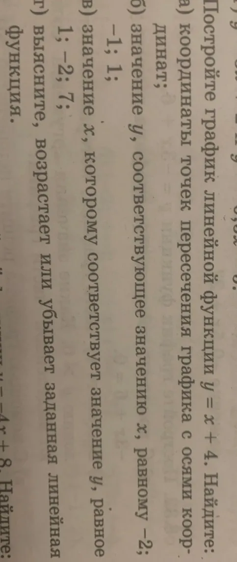 Постройте график линейной функции y = x + 4.