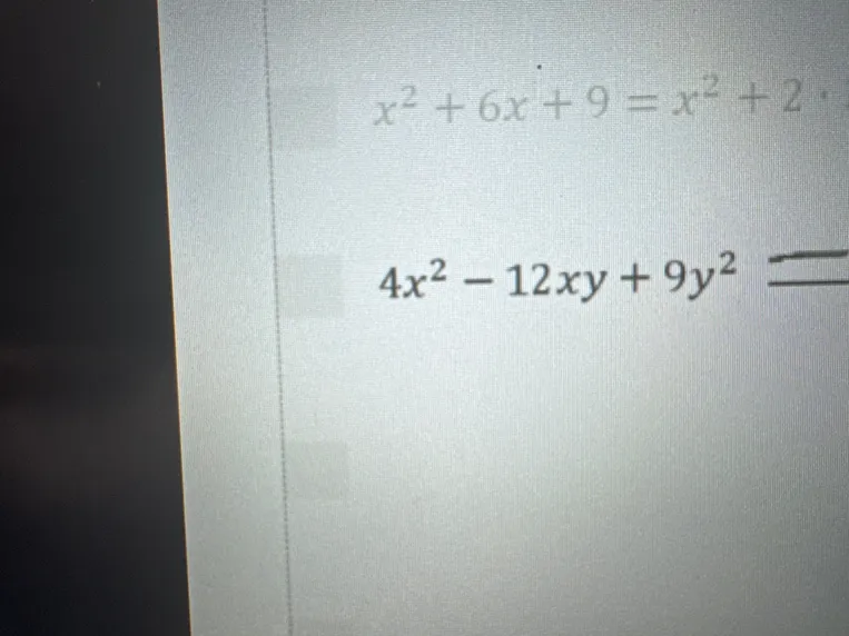 Разложи на множители выражения: x^2 + 6x + 9 и 4x^2 - 12xy + 9y^2.