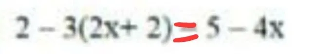 Реши уравнение $2 - 3(2x + 2) = 5 - 4x$