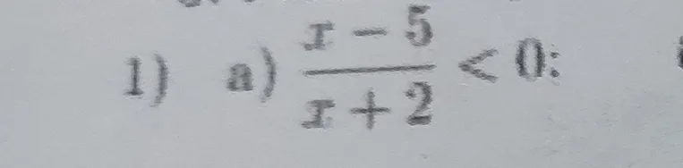 Реши неравенство: $\frac{x-5}{x+2} < 0$