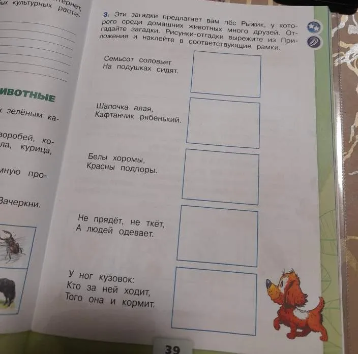 Отгадай загадки, которые предлагает пёс Рыжик.