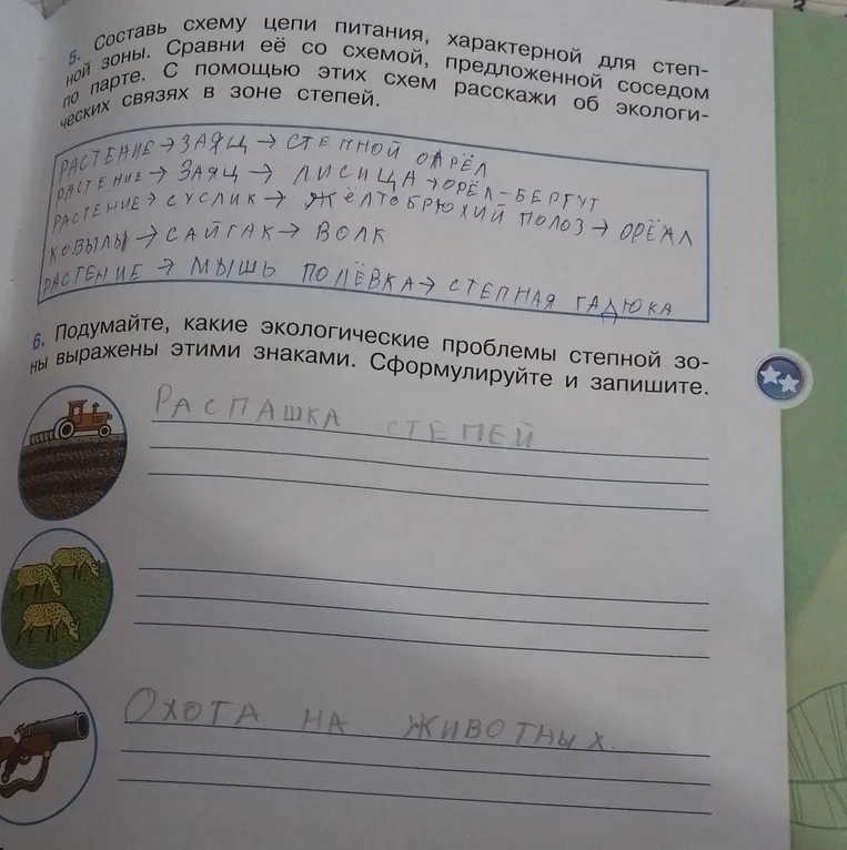 Подумай, какие экологические проблемы степной зоны выражены этими знаками. Сформулируй и запиши.