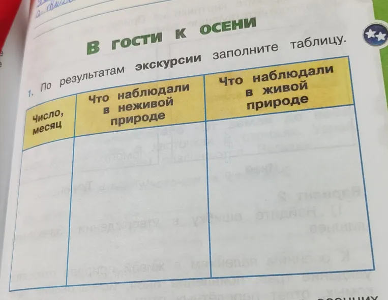 По результатам экскурсии заполните таблицу