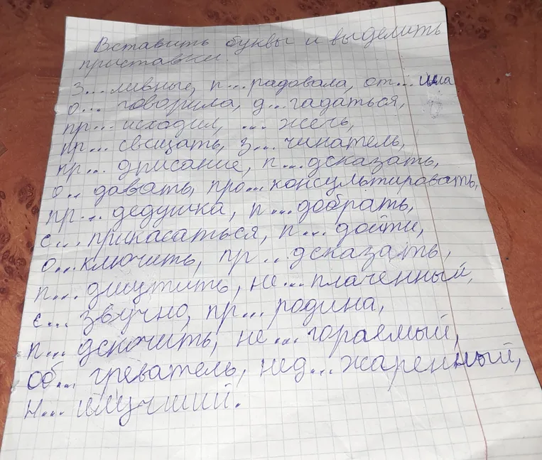 Вставить буквы и выделить приставки