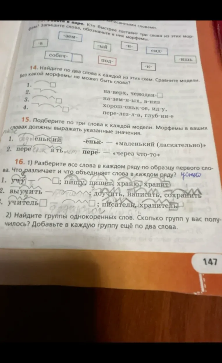 Разберите все слова в каждом ряду по образцу первого слова. Что различает и что объединяет слова в каждом ряду?