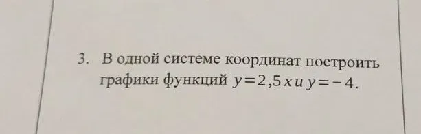 Постройте графики функций $y = 2,5x$ и $y = -4$ в одной системе координат.