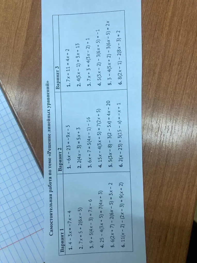 Решите линейные уравнения из Варианта 2.